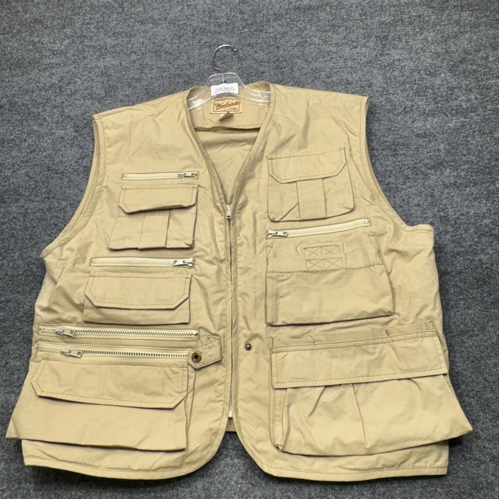 Woolrich Utility Fishing Vest Mens Large Sand Tan Multi Pocket Photo Safari Gorp
